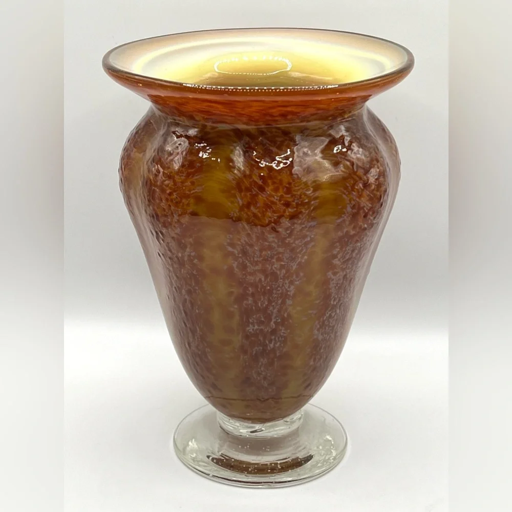 VTG Handblown Orange Brown Studio Art Glass Vase Signed Steve Elick 1998 7.5 in